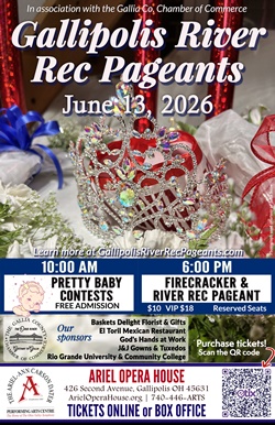 Poster featuring a crown and Gallipolis River Rec Pageants