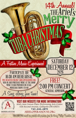 Poster showing Tuba with red scarf with word "Tubachristmas"